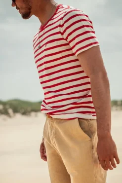 &SONS Tops-Breton Striped T Shirt Red