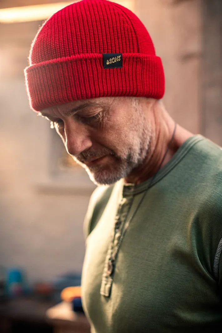 &SONS Knitwear-Poppy Red Atlantic Watch Cap / Beanie