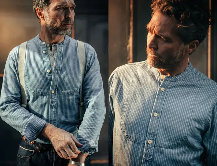 &SONS Tops-Emerson Shirt Indigo Stripe