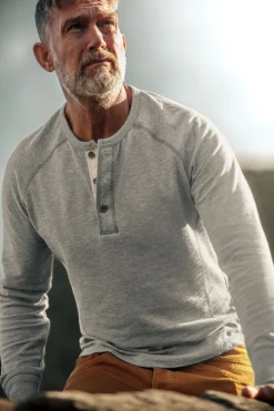 &SONS Tops-Flint Henley Grey Marl