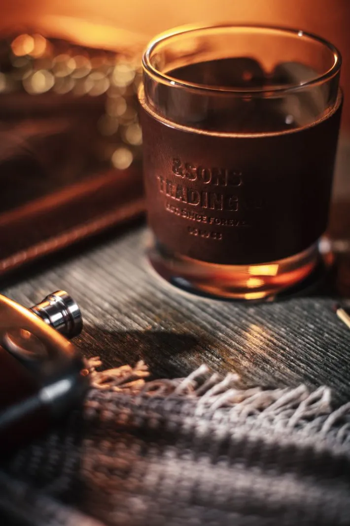 &SONS Leather Goods-Leather Whiskey Glass Band Brown