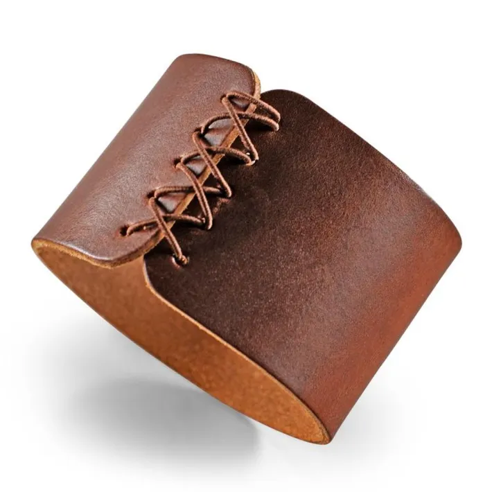 &SONS Leather Goods-Leather Whiskey Glass Band Brown