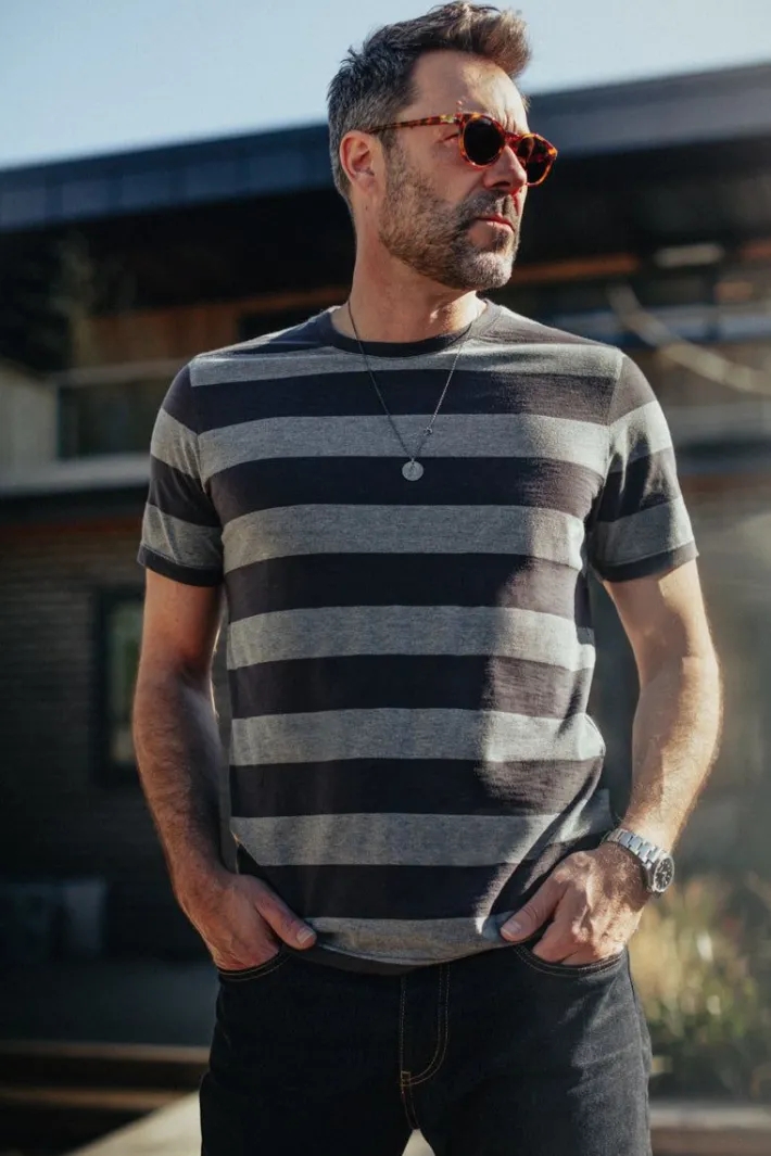 &SONS Tops-Papillon T-Shirt Grey Stripe