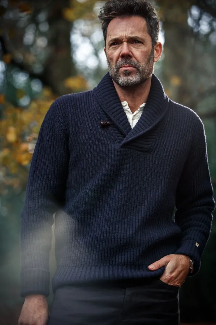 &SONS Jackets & Coats-Port Shawl Collar Jumper Navy