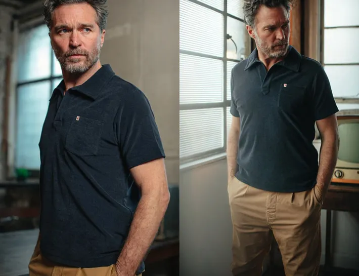 &SONS Tops-Solar Polo Navy