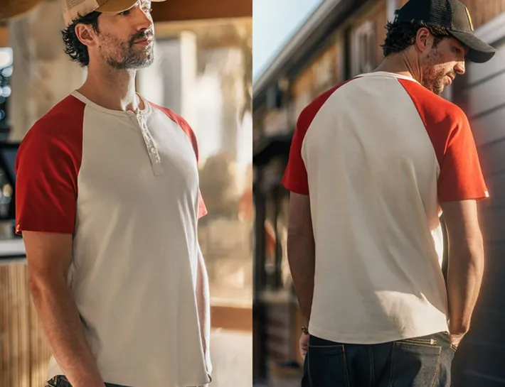 &SONS Tops-The Chariot Henley Shirt Raw/Red