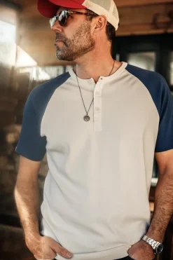 &SONS Tops-The Chariot Henley Shirt Raw/Indigo