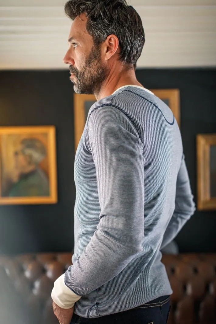 &SONS Tops-Wilder Henley Ticking Blue