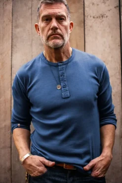 &SONS Tops-The New Elder Henley Shirt Indigo