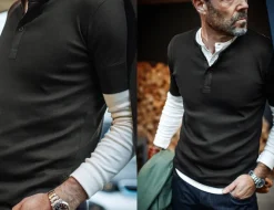 &SONS Tops-The New Elder Henley Short Sleeve Shirt Black