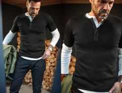 &SONS Tops-The New Elder Henley Short Sleeve Shirt Black