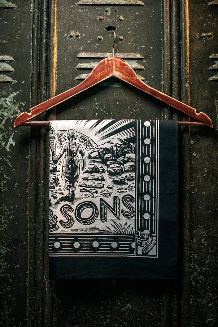 &SONS Scarves-Woodcut Bandana Black