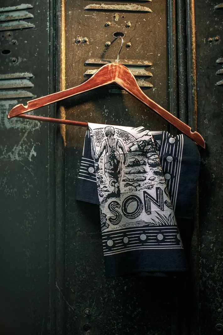 &SONS Scarves-Woodcut Bandana Black