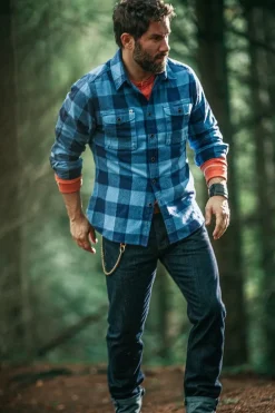 &SONS Jackets & Coats-Yukon Flannel Field Shirt Blue